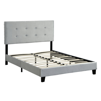Lit plateforme tapissier pleine grandeur avec tête de lit, lattes en bois zélé, base de matelas, aucun sommier requis, assemblage facile, support vaillant gris, ressort, coloriage