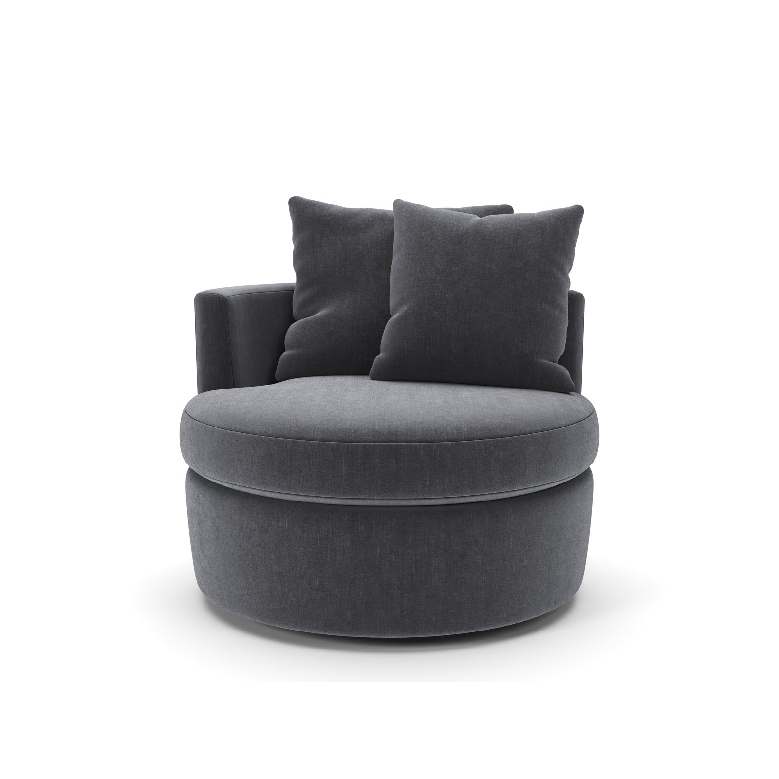 Dara 40" Upholstered Swivel Snuggler Chair, Andrew Slate Performance Chenille