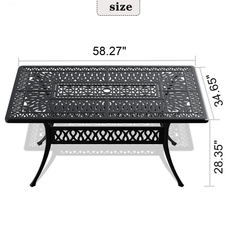 Table de salle à manger de patio, table d'extérieur rectangulaire avec trou pour parasol