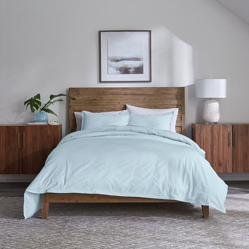 Ensemble d'édredon en coton Love Supima, Édredon simple et 1 taie décorative, Bleu clair