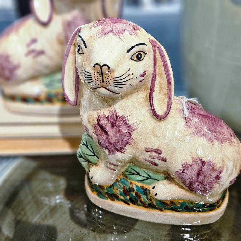 Small Staffordshire Bunny Hares Figurine, Orange/Cream, 8" H x 4" W x 8" D