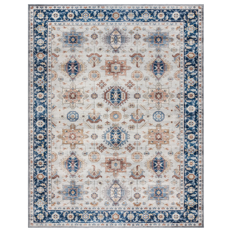 Tapis bleu / ivoire Samira Micah, Rectangle 3 pi 6 po x 4 pi 6 po