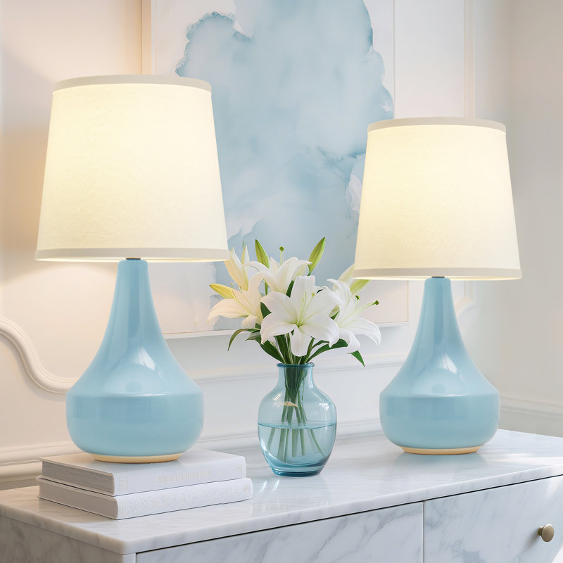 21.8" Ceramic Table Lamps For Living Room, Bedroom & Office With Rotary Switch - Bulb Included (Set Of 2), Blue