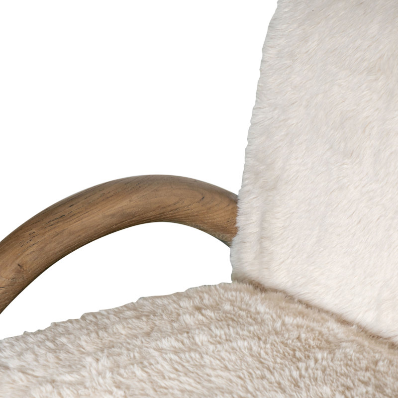 Fauteuil 30 po en fausse fourrure et bois naturel blanc cassé