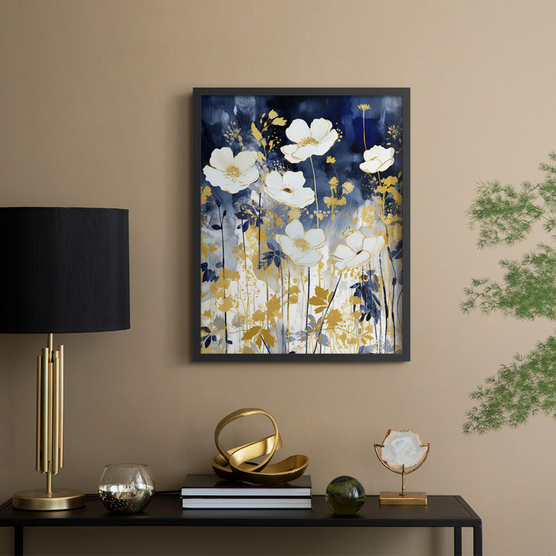 FLORAL Series CCCCL XXVII - Impression encadrée de qualité supérieure - Prêt à être accroché - Aucun clou requis, Noir