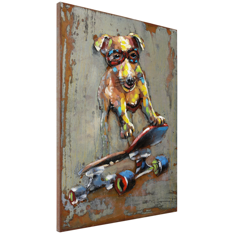 " Dog on Skateboard " Mixed Media Painting