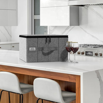 12-Glass Wine Glasses Storage Case Stemware in Grey 2-Pack