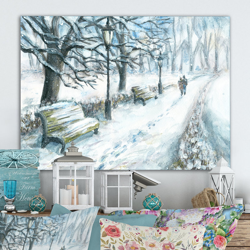 Winter Park At Christmas - reproduction de cadre flottant sur toile, H 12 po x l 20 po x P 1 po, Toile tendue