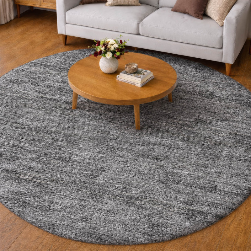 Tapis à poils longs lavable à la machine de qualité supérieure Dream, Gris, Rond 8 pi