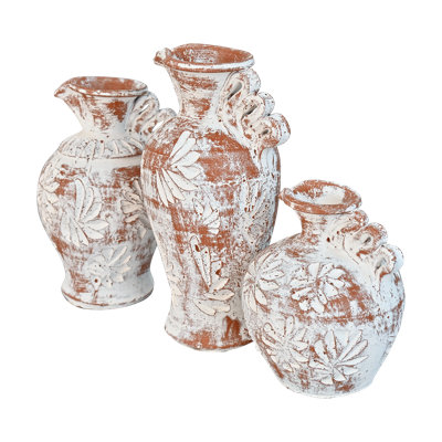 Fluted Handle Pot Set In Distressed White