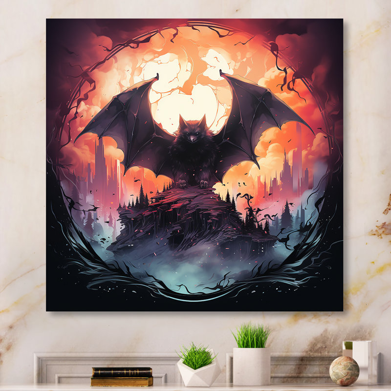 Mystic Bat Nightfall II - Animal chauve-souris en métal, art mural, H 16 po x l 16 po x P 1 po