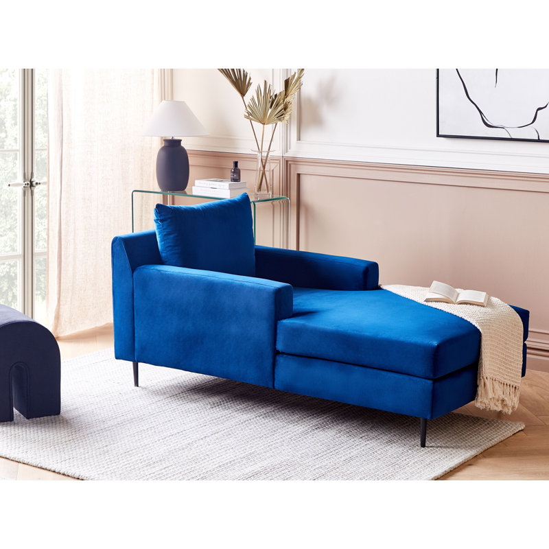 Agenore Velvet Chaise Lounge, Navy Blue