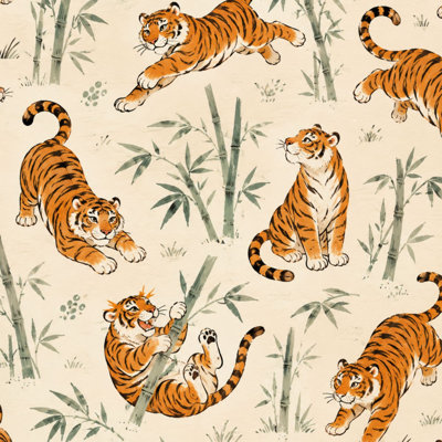 Peel and Stick Wallpaper Seamless Tigers Bamboo Vintage Style Contact Paper Removable Self Adhesive Wall Mural Wall Decor for Bedroom Kitchen Cabinets 24in x 118in