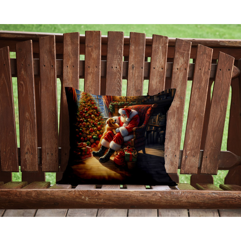 Coussin Golden Retriever and Santa Claus, H 14 po x l 14 po