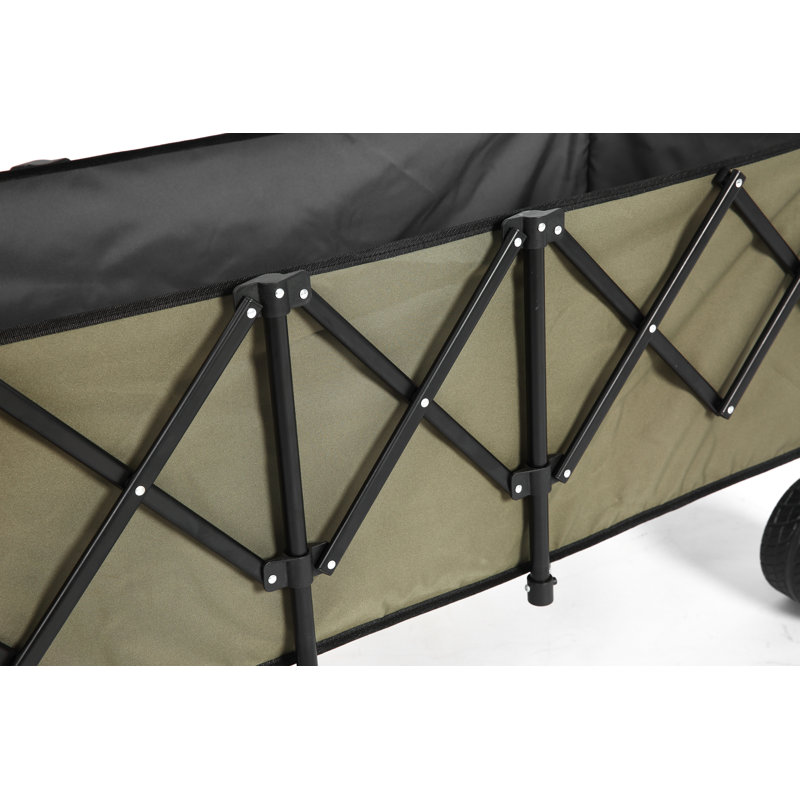 Chariot allongé pliable avec une capacité de poids de 220 lb, chariot de jardin pliant robuste de 300 litres avec de grandes roues tout-terrain et des porte-boissons.