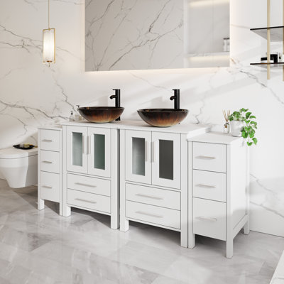 Ensemble de meuble-lavabo double 72 po avec robinet Veseel autoportant, robinet et bonde escamotable