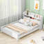 Lit plateforme double en bois avec DEL intégrée, rangement pour tête de lit et garde-corps, caractéristique blanche-92136760-92136761