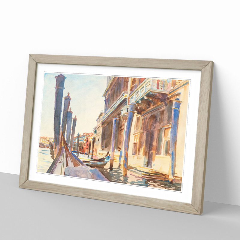 Gondola Moorings in Venice by John Singer Sargent - Framed Print, 48cm H x 65cm W x 2cm D, Oak Framed