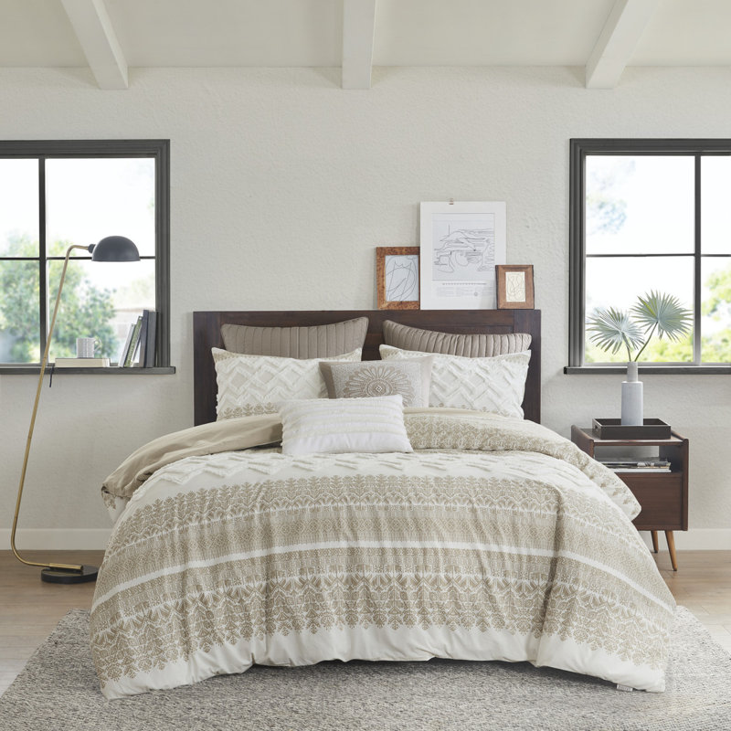 Ensemble de housse de couette en coton 3 pièces King / Cal King, Beige, Housse de couette très grand + 2 pièces supplém