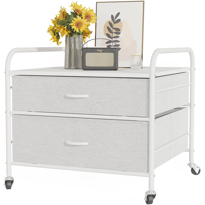 2 Drawer Dresser, 120LBS Fabric Storage Tower, 2 Drawer Storage Cart, Mini Fridge Stand With Storage, Metal Frame Iron Top