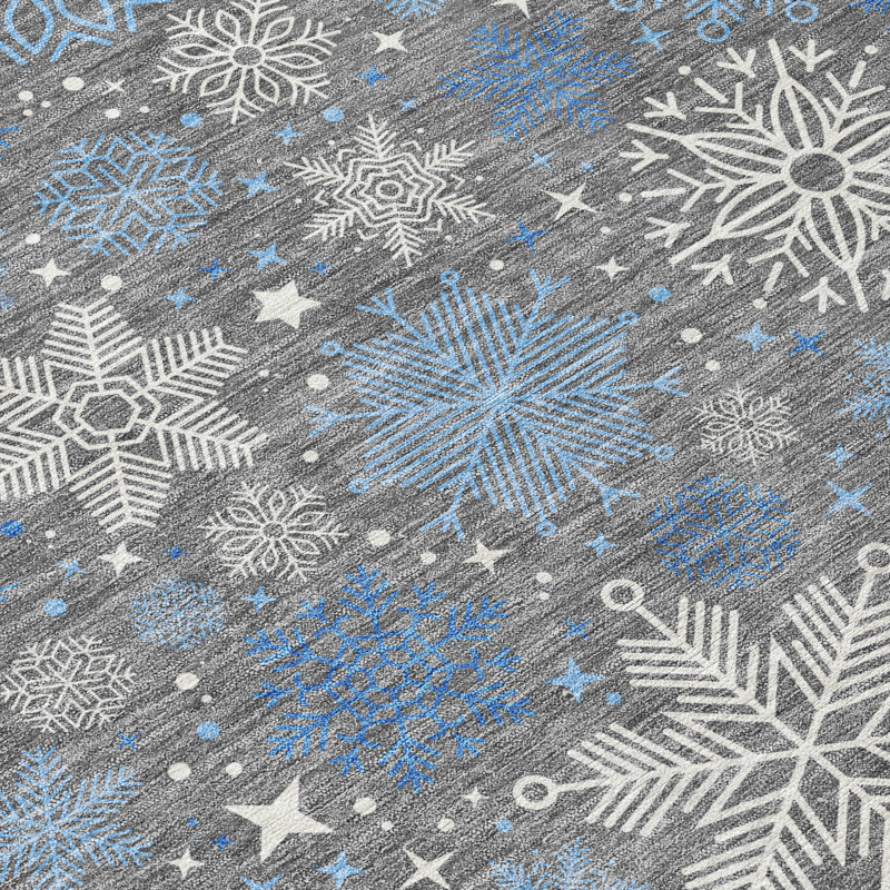 Tapis gris flocon de neige Xhevrie intérieur / extérieur lavable à la machine, Rectangle 10 pi x 14 pi