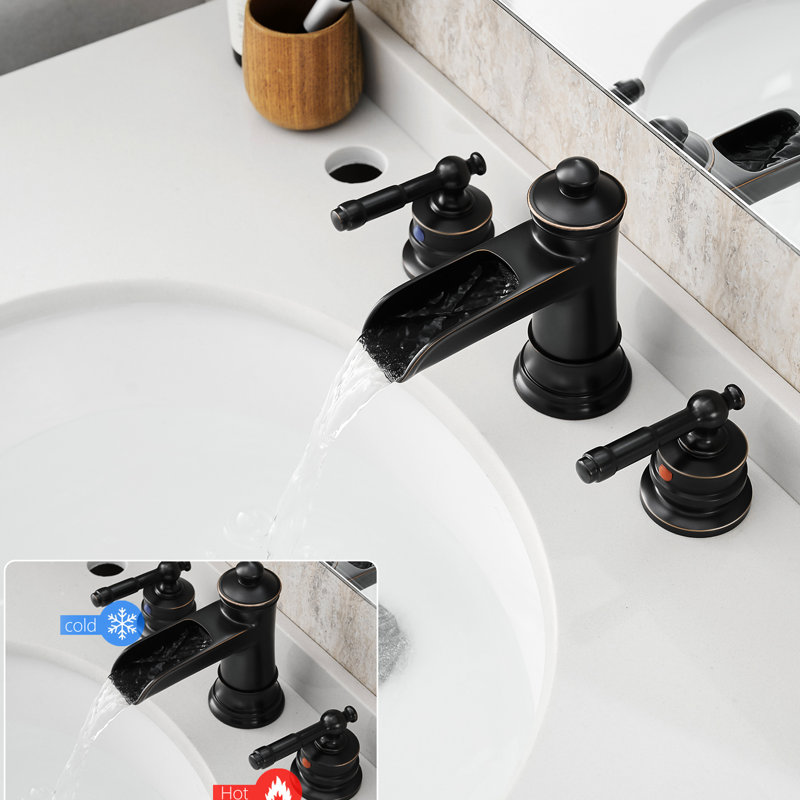 8 Inch Widespread 3 Hole Basin Faucet With Pop Up Drain And Hose, Oil - Rubbed Bronze, Solid Brass, Handle Design Mixer Tap Drain, Brass Body
