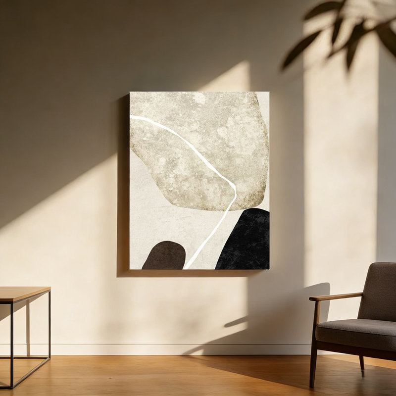 Art mural moderne avec cadre en bois noir et beige moderne, L 30 x l 20