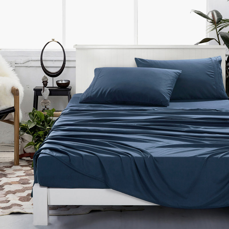 Ensemble de draps en microfibre Luxe Bleu marine - Literie à poches profondes et lisses, Marine
