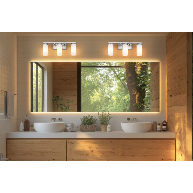 Coiffeuse Danica, H 9 po x l 20,5 po x P 5,5 po, Nickel brossé, Trois lumières