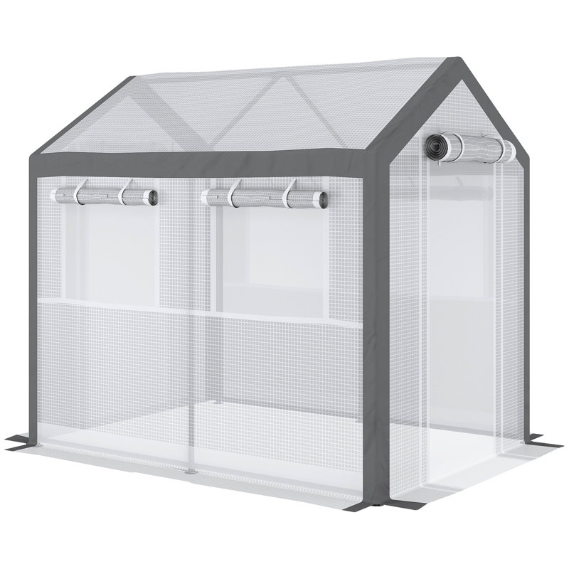 Serre blanche 8 pi x 6 pi x 7,5 pi avec 6 fenêtres, 2 portes et couvercle pour plantes