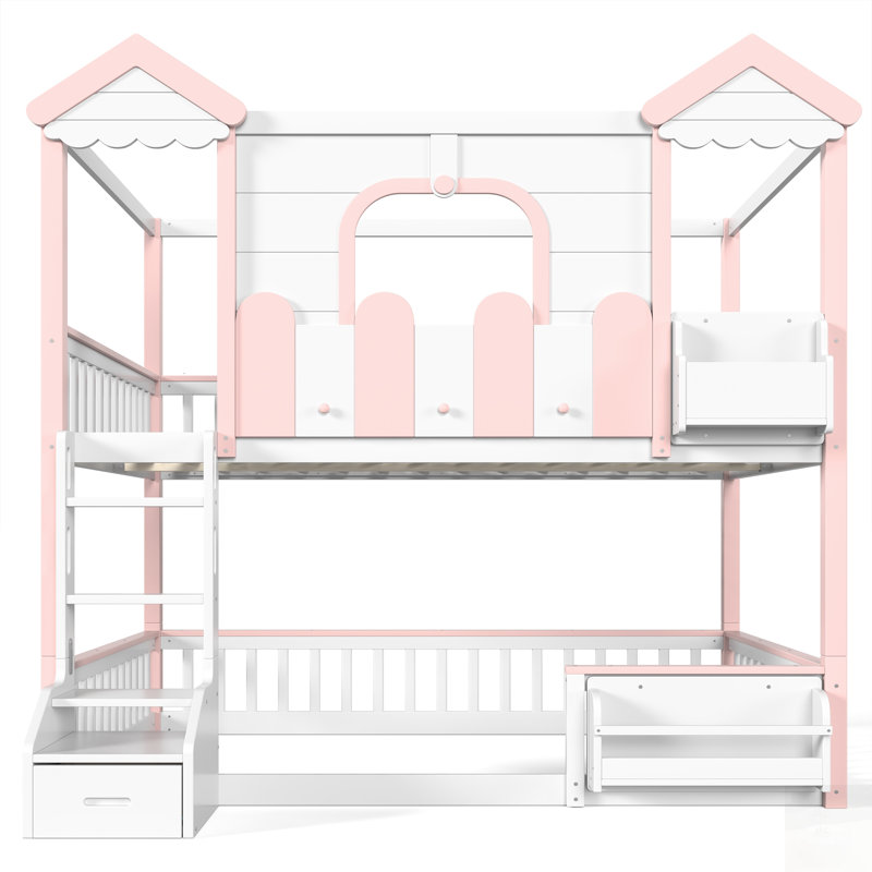 Lit superposé avec rangement, bibliothèque et maisonnette, amovible et peu encombrant pour les enfants
