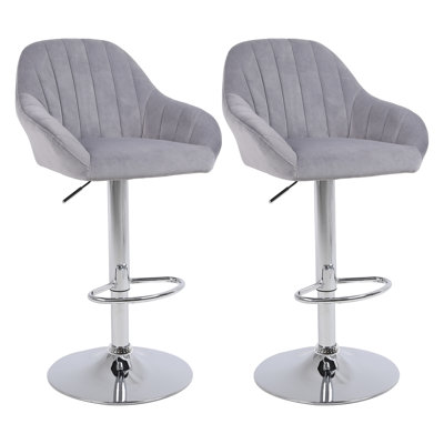 Swivel Upholstered Velvet Adjustable Height Bar Stool