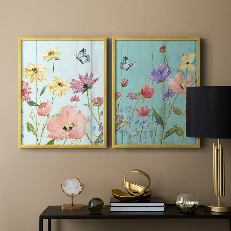 Wildflower Flutter II - reproduction encadrée de qualité supérieure - prête à être accrochée - aucun clou requis - aucun clou requis