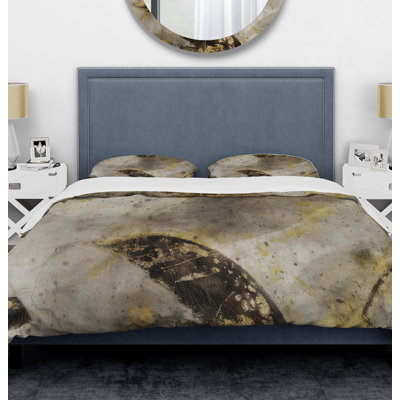 Glam Gold Desert Neutral I - Abstract Duvet Cover Set - Microfiber Polyester