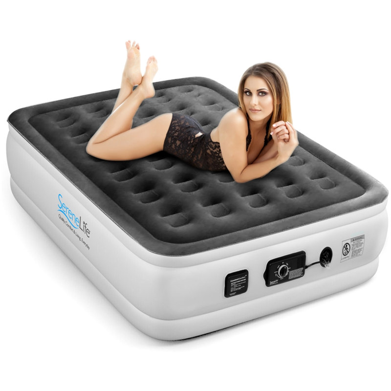 SereneLife Full Size Gray PVC Raised Air Mattress with Built-In Pump