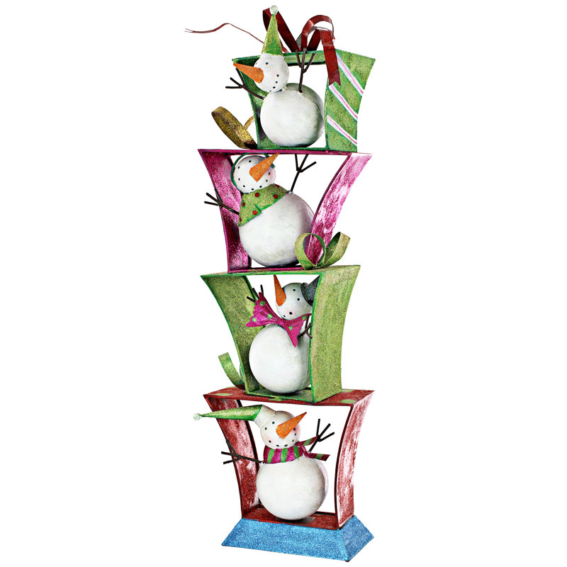 Stack of Christmas Snowmen Holiday Fun Bunch Statue en métal