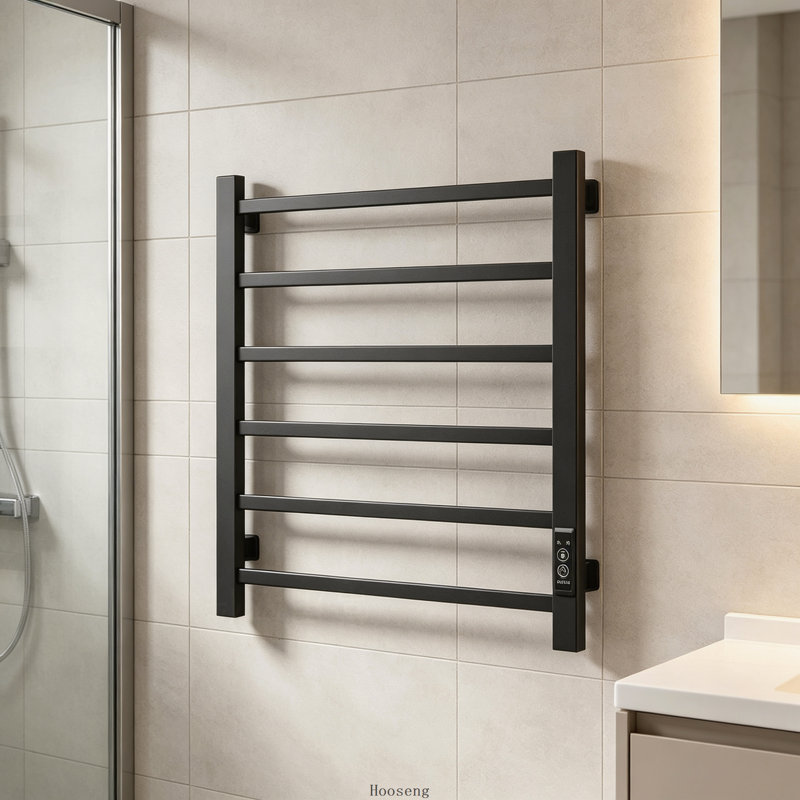 6 Bar Electric Heated Towel Warmer, Wall Mount Plug-in Towel Rack with Timer, Matte Black