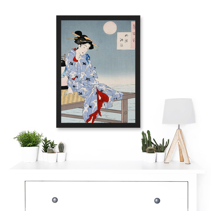 Chikanobu Japanese Geisha Pier Moon - Single Picture Frame Art Prints