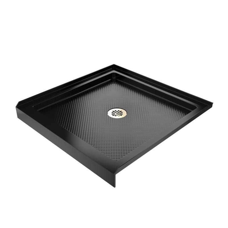 DreamLine SlimLine 36 inch D x 36 inch W x 2 3/4 inch H Single Threshold Black Alcove Shower Base with 2 inch Polished Brass Center Round Drain