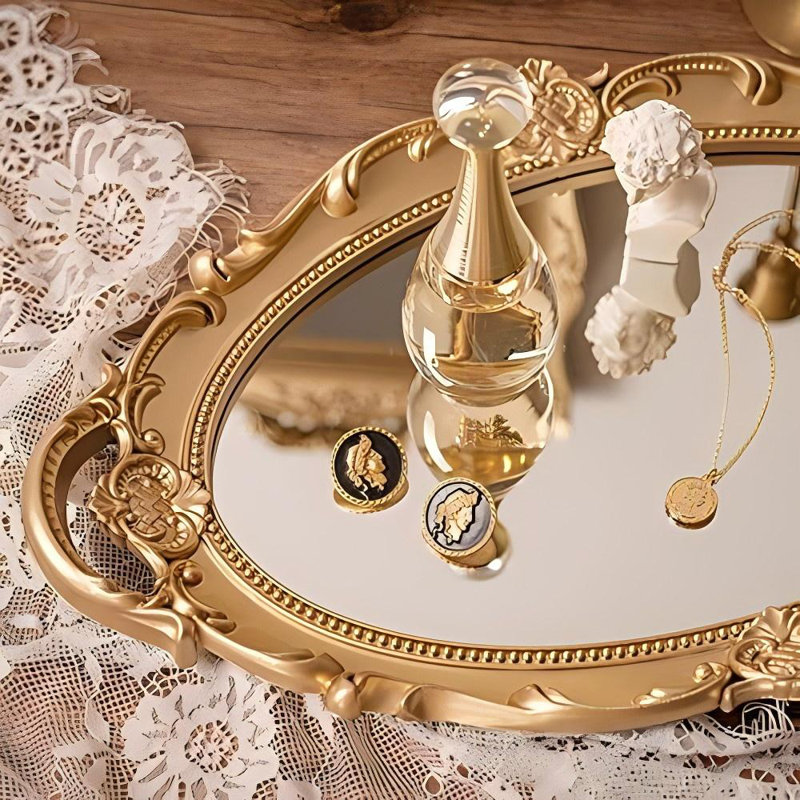 Decorative Tray,Bathroom Tray Vanity Tray Decor, Gold Tray Mirror Tray For Dessert Table,Coffee Table,Vanity,Home Decor,Serving Tray With Handle