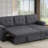 Modern L-Shaped Modular Lounger - Dark Gray Tufted Fabric, Hidden Storage, Chaise Lounge for Living Room