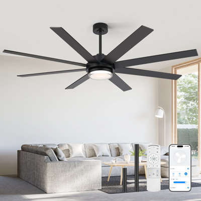 72 Inch Ceiling Fan with Lights, Remote/APP/Alexa Control, Large Modern Black Ceiling Fan with Dimmable LED, 6-Speed Quiet Reversible DC Motor for Living Room, Kitchen and Patio
