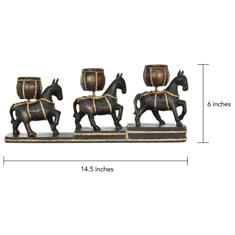 Porte-bougie en bois sculpté à la main Trio