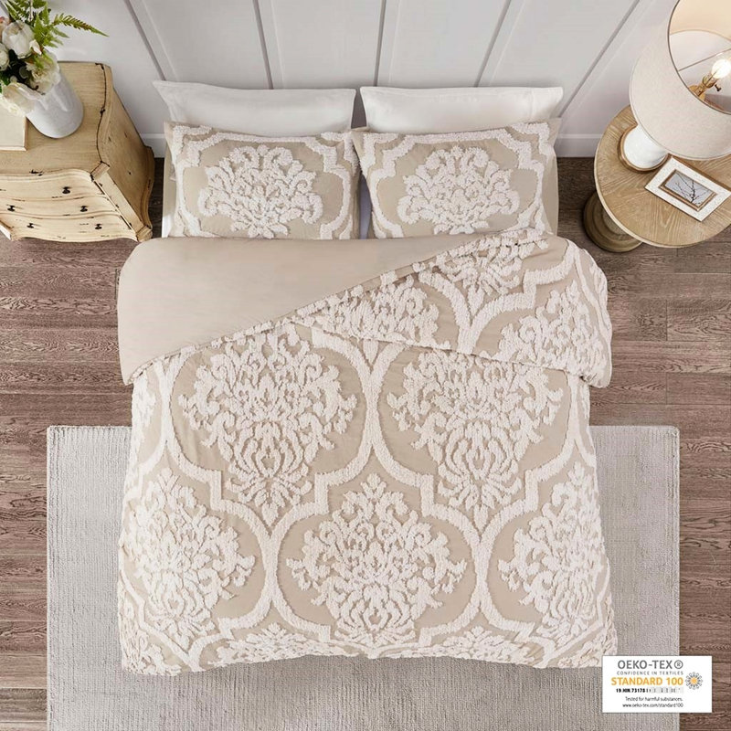 Housse de couette 3 pièces, double / grand, chenille de coton avec capitonnage et fermeture à boutons de style élégance décontractée, taille double / grand, fermeture de taies décoratives assortie