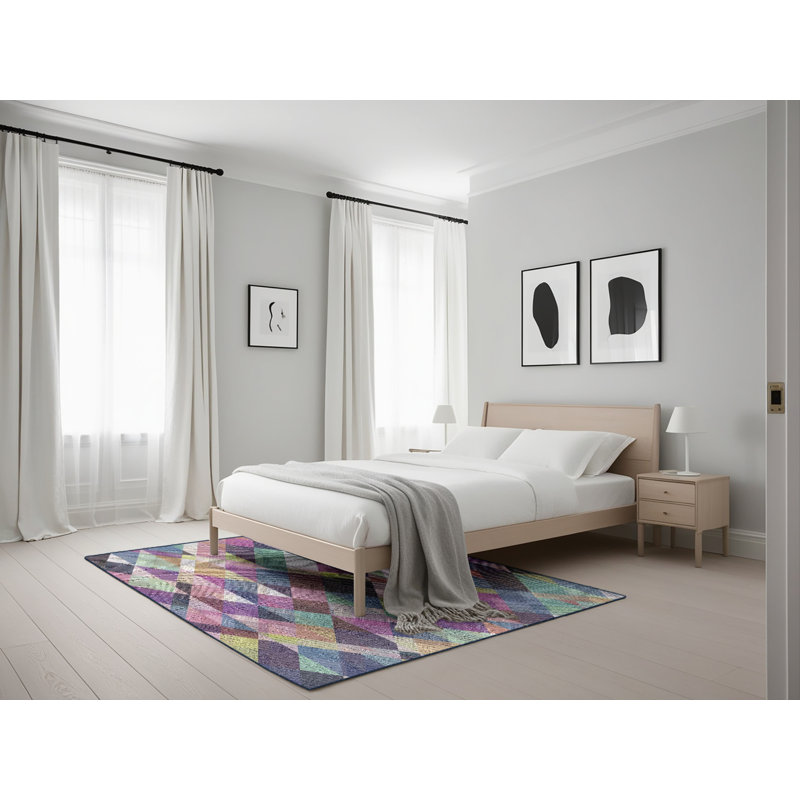 Tapis rose/vert à motifs/vert/bleu marine, Rectangle 5 pi x 7 pi