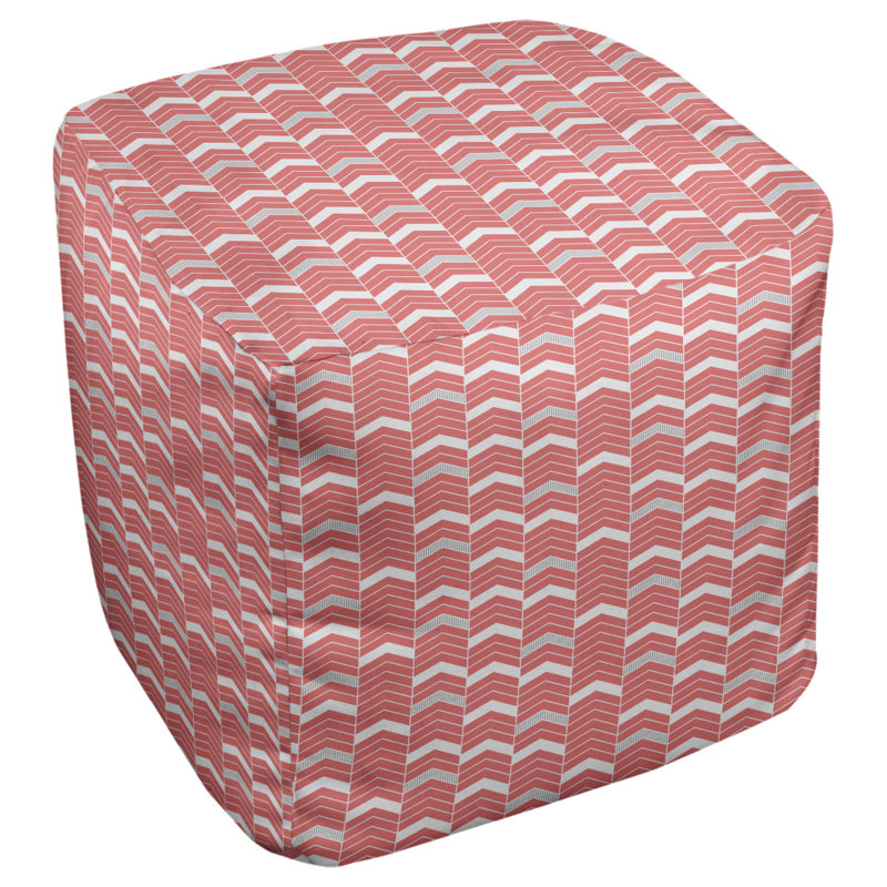 Repose-pieds cube à chevrons bicolores, Rouge / Mauve