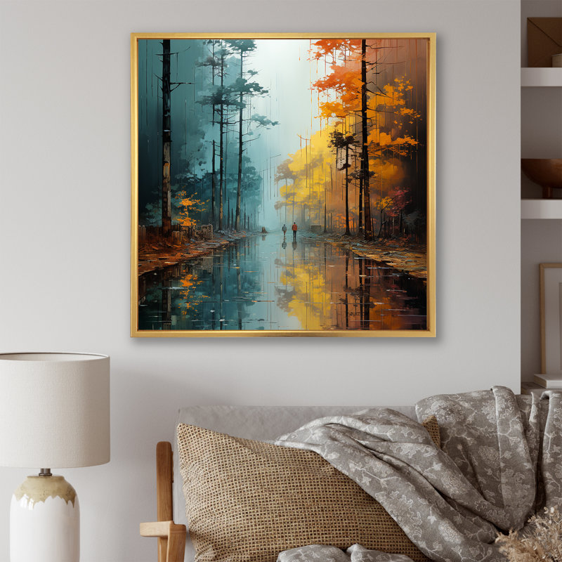 Autumn Forest Solitude sur toile, H 36 po x l 36 po x P 1,5 po, Cadre flottant doré