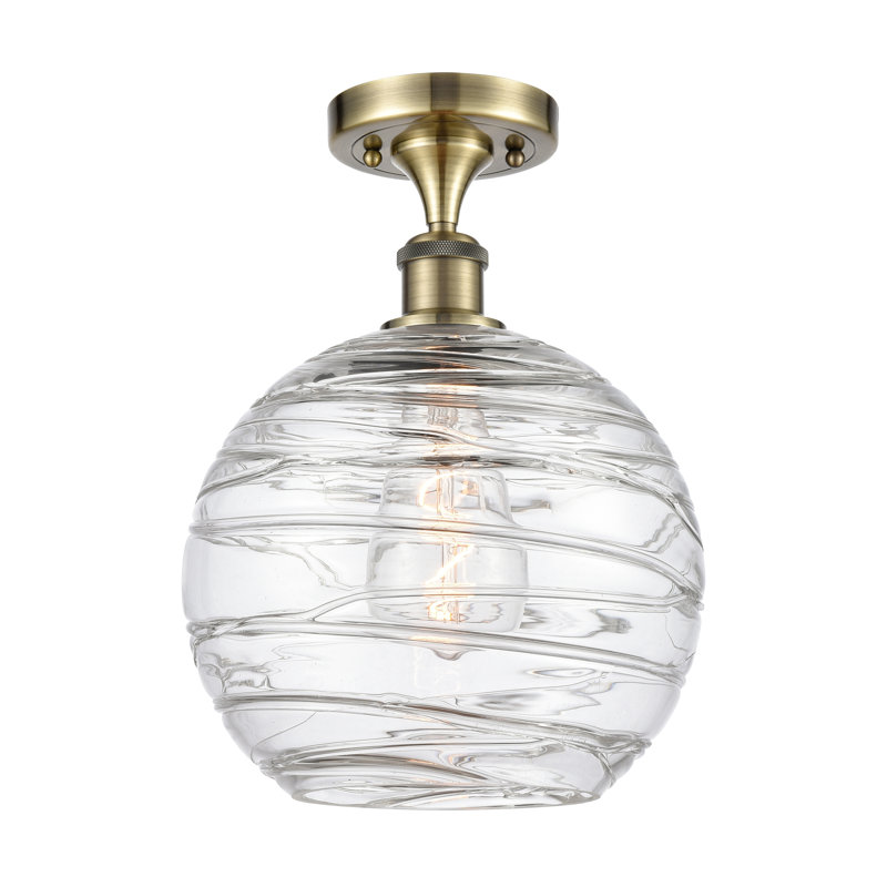 Plafonnier semi-encastré 1 lumière 8 po Anie, Ampoule DEL 6 watts Vinage, H 15 po x l 10 po x P 10 po, Laiton antique