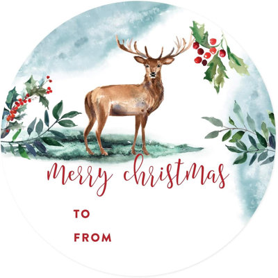 Étiquettes autocollantes de Noël, cercles aquarelles, joyeux Noël à, paquet de 40