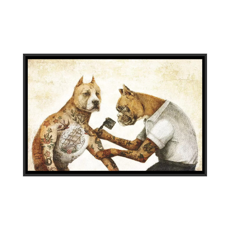 «The Tigerist II» par Mike Koubou - reproduction d'art, Pas de tapis, Toile avec cadre noir, H 32 po x l 48 po x 1,5 po